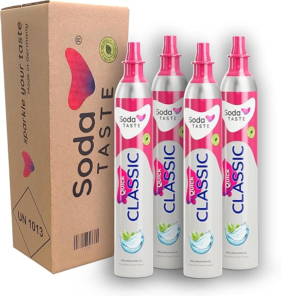 SodaTASTE Quick Classic CO2-Zylinder tauschen 4er-Pack (Refill) für Wassersprudler mit Quick Connect System für bis zu 240l gesprudeltes Wasser (ACHTUNG: Leerer Zylinder benötigt)