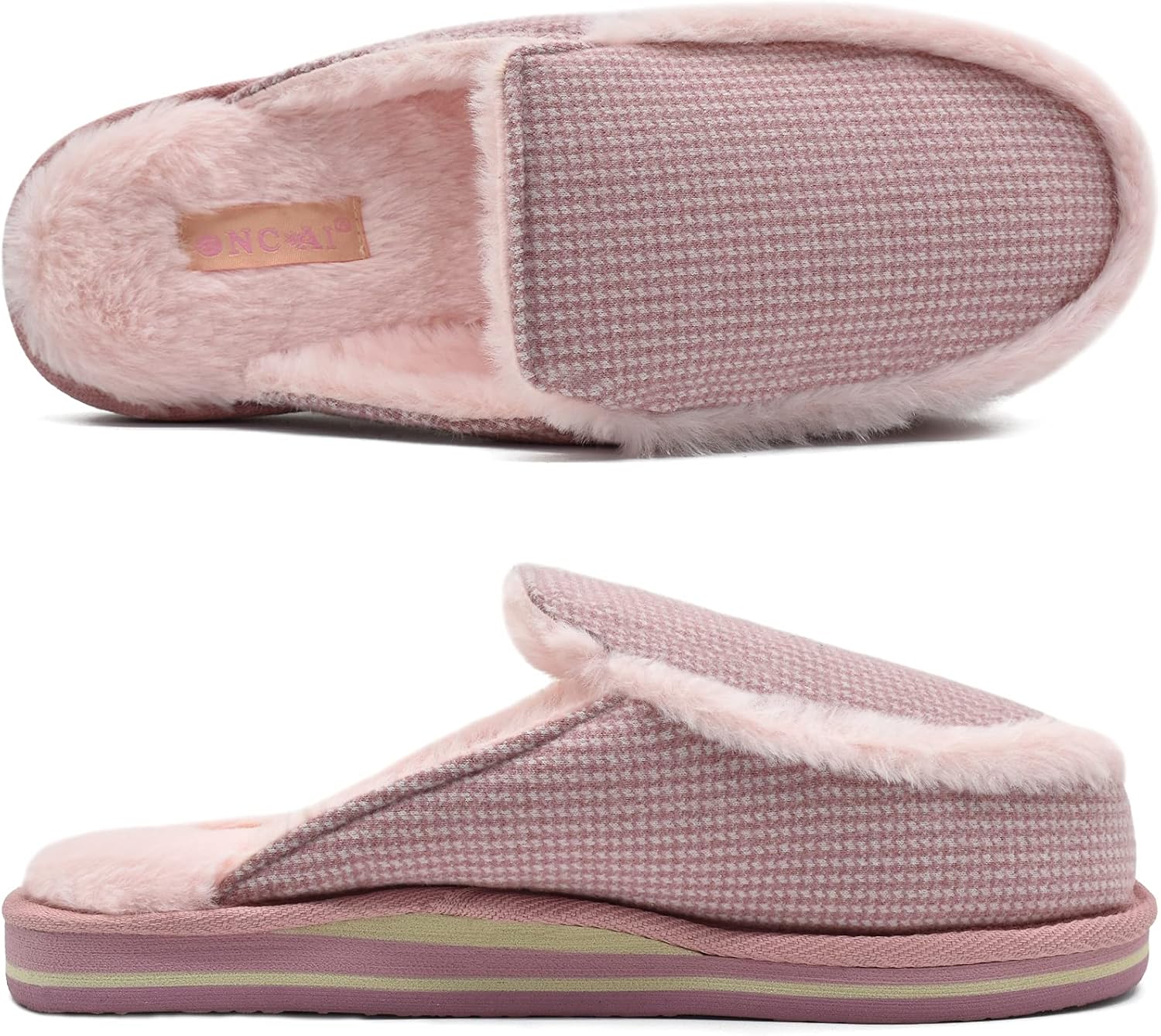 ONCAI Slippers for Women with Arch Support Comfy Memory Foam Stripe Fluffy IndoorOurdoor Winter Wool-Like House Slipper with Slide-proof Rubber Sole Size 5-11