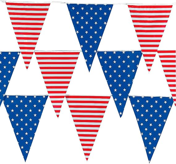 Fun Express Patriotic Banner, 100 Ft Red White Blue Pennant Flags