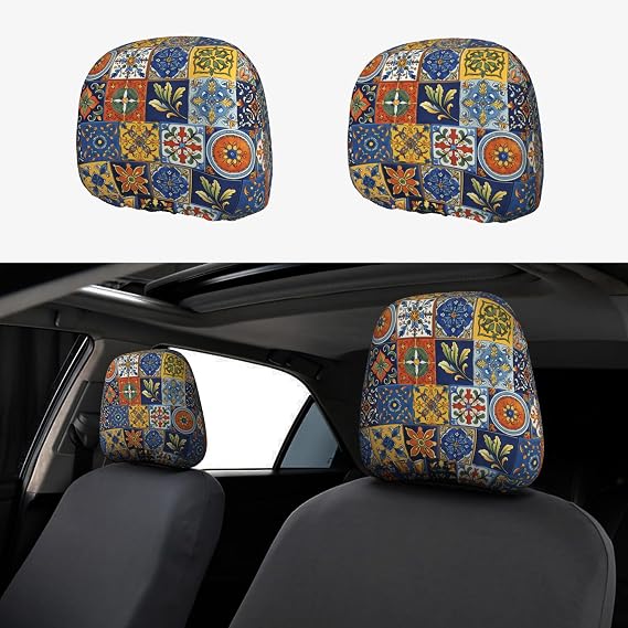 2 Pack Universal Car Seat Headrest Covers Washable Car Head Rest Protector Covering