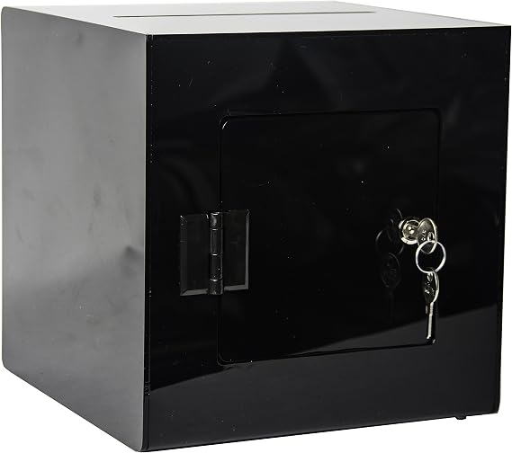 Clear-Ad - SBA-888 - Acrylic Ballot Box with Lock - Plastic Container for Donation Voting, Charity, Survey, Raffle, Contest, Suggestions, Tips, Comments (8x8x8 Black)