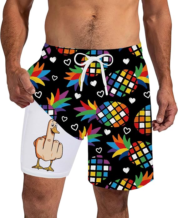 westwolf Mens Funny Swim Trunks 7" Bathing Suits with Compress Liner