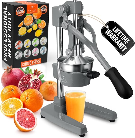 Zulay Professional Citrus Juicer - Manual Citrus Press and Orange Squeezer - Metal Lemon Squeezer - Premium Quality Heavy Duty Manual Orange Juicer and Lime Squeezer Press Stand - Gray