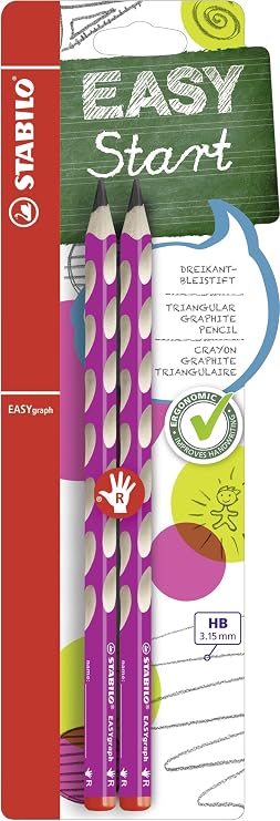 STABILO EASYgraph - Ergonomic Graphite Pencil - Right-Handed | Pack of 2 - Pink - HB