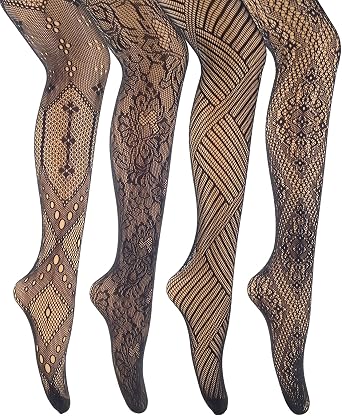 MANZI Womens Fishnet Tights Patterned Stockings Stretch Fishnets Panty Hose