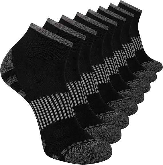 Skechers Men's 8-pack Work Collection Quarter Crew Socks, Extended Cushion & Mesh Ventilation