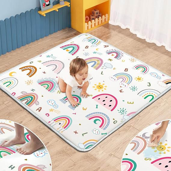Baby Play Mat,1-Inch Thick Foam 50" X 50" Playpen Mat (Rainbow)