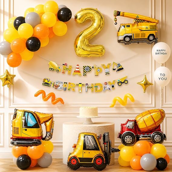 Digger Birthday Decoration 2 Years Pack of 51 Digger Balloon 2nd Birthday