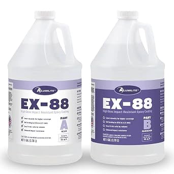 Alumilite EX-88 Premium Epoxy Resin Kit 2 Gal 1 Gal Part A + 1 Gal Part B for Clear Gloss Finish Coating, UV, Waterproof, Heat and Alcohol Resistant for Wood Tables, and Woodworking