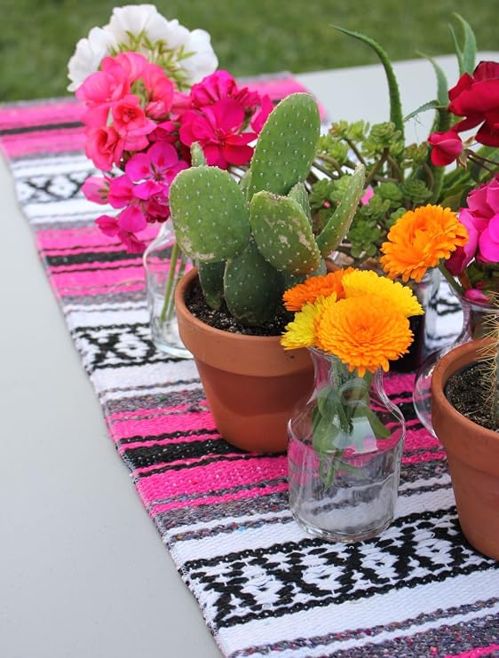 Del Mex (TM) Traditional Falsa Mexican Blanket Table Runner (Fuchsia)