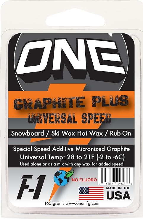 One-Wax - F1 Graphite Plus Additive 165g Hot Wax/Rub-On Universal Speed Conditions Formula Snowboard/Ski/Nordic - Anti-Friction Performance, FAST + Durable- Our Factory Made USA-No Fluoro