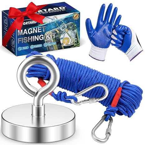 500 LBS Magnet Fishing Kit, 2.36 Inch Fishing Magnet Heavy Duty | Strong Neodymium N52 Magnets for Men's Gifts, Complete Retrieving Fish Magnets Kit with Case, 65ft Rope in River, Lake, Lawn