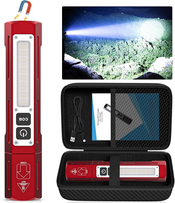 Banral Rechargeable Flashlights High Lumens - Super Bright Small Pocket Magnetic Flashlight, 8 Modes LED Tactical Flash Light, Dual Button Powerful Flashlight for Camping (1, Red)