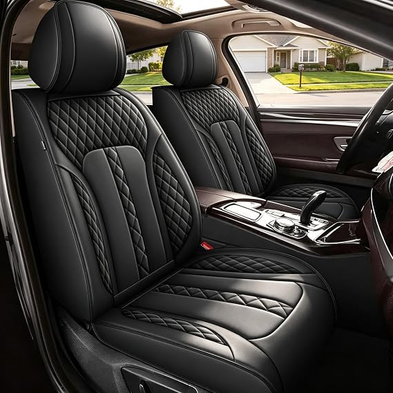 AOMSAZTO Car Seat Cover Fit for Ford C-Max Hybrid 2013-2018 Leather Vehicle Cushions Cover Seat Protector Automotive Full Set 5 Seat Covers Waterproof Compatible Airbag Black