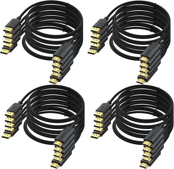 DisplayPort to HDMI Cable 20-Pack, 6FT 4K Display Port DP to HDMI Adapter Male to Male Cord UHD 4K, 2K,1080P, Gold-Plated Braided UHD Support Video and Audio for Dell, HP, NVIDIA,Samsung and More