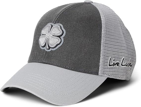 Black Clover, Unisex, Two Tone Vintage 35 Adjustable Hat, Black Hat/3D Grey Clover/Black Trim Felt Patch, One Size