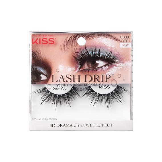 Kiss Lash Drip, False Eyelashes,#39;You Dew You', 14mm, Includes 1 Pair Of Lash, Easy to Apply, Reusable Lash Clusters