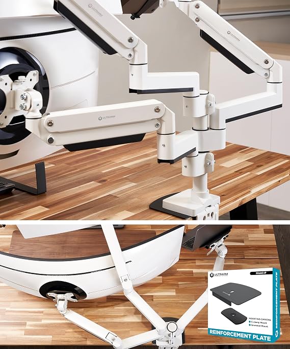 ULTRARM Heavy Duty Triple Monitor Arm with Reinforcement Plate for Ultrawide Monitors up to 57" and 44 lbs, Dual Monitor Stand for Dual 49" Vertical Stacked Monitor Mount