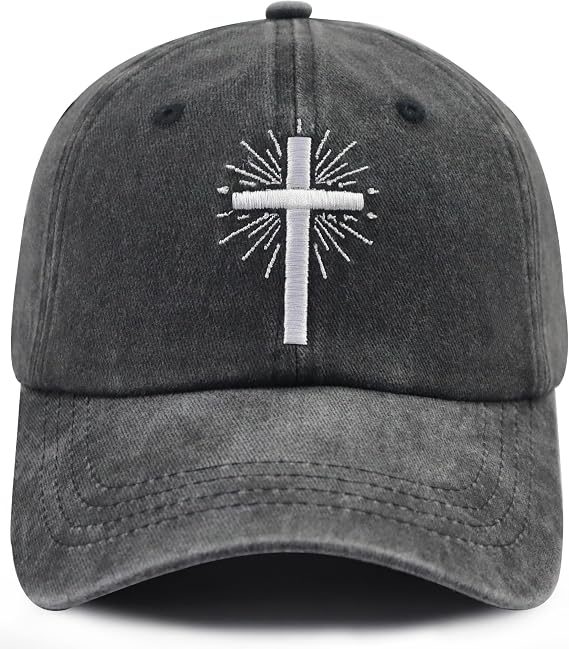 Cross Hat for Men Women, Adjustable Cotton Embroidered Christian Baseball Cap