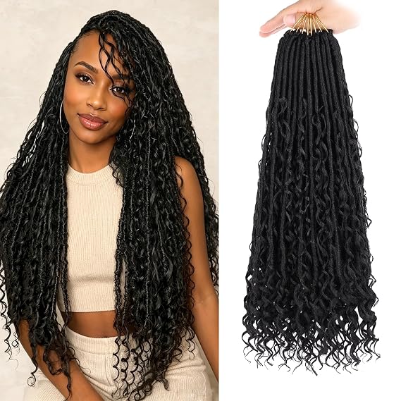 ZRQ 18 Inch Boho Goddess Faux Locs Crochet Hair 9 Packs #1B