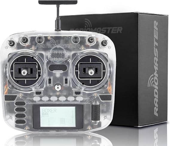 Radiomaster Boxer ELRS 2.4GHz 16CH Hall Gimbals Radio Controller with Carrying Case for Fixed-Wing Aircraft/RC Helicopters/FPV Drones/RC cars/Boats, Mode 2 (Transparent White)