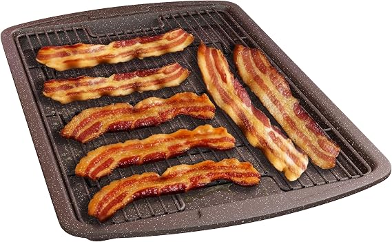 Cookie Sheet with Wire Rack Set, 2-Piece Nonstick Brown Marble Carbon Steel Pan & Cooling Rack, Space-Saving Stackable Set, PFOA, PFOS, PTFE Free, Oven Safe Up to 450F, 17.4 Pan & 14.7 Rack