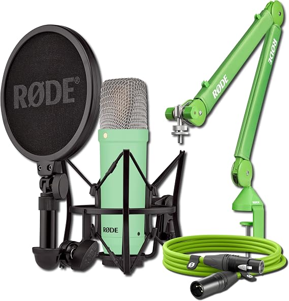 Rode NT1 Signature Series Condenser Microphone (Green) with Gr PSA1+ Studio Boom Arm and XLR-3 Cable (Green)