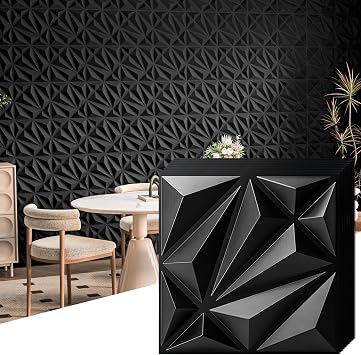 Art3d 33-Pack 3D Wall Panel for Interior Wall Decor, Diamond Textured PVC Accent Wall Paneling for Living Room Bedroom Office TV Wall Background, 11.8"x11.8" Cover 32.Sq.Ft., Black