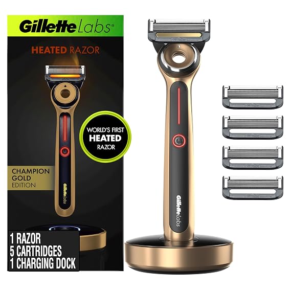 Gillette Labs Heated Razor Gold Edition - 1 Handle, 5 Blade Refills, 1 Charging Dock