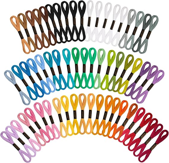 8m (6 Strand) Embroidery Threads, 60PCS 52 Colours Coloured Thread, Cross Stitch Thread Ideal for Adults & Beginners,Thread Embroidery for Sewing Project, DIY Crafts & Embroidery