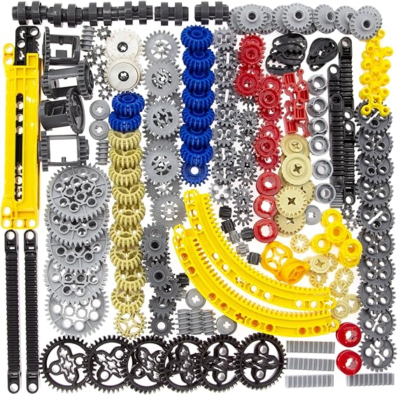 TEESE 233pcs Technic-Parts Compatible with Lego, Technic-Gears-Axles-Pins-Wheels Absorbers-Shocking Differential Tires Tracks for Technic-Project(Random Color)