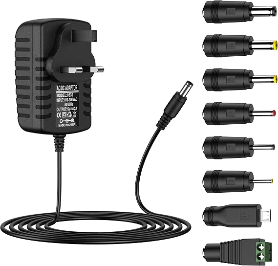 5V 2A Power Supply Adapter, Universal AC to DC Adapter with 7 Tips DC Plug Adapters AC Charger for LED Strip Lights,CCTV Cameras, TV Box,Router,Speakers,ADSL Cats,HUB,Android Tablet (Black)