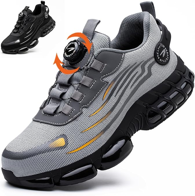 Safety Trainers, Steel Toe Safety Shoes Men Women, Comfortable Lightweight Work Shoes, Upgraded Swivel Buckle Shoelaces, Non Slip Work Trainers with Air Cushion
