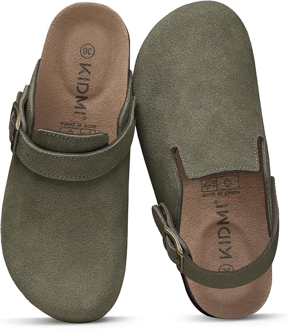 KIDMI Unisex Genuine Suede Clogs with Back Strap Slip On Design | Potato Shoes Style, Suede Mule Design, Supportive Cork Footbed
