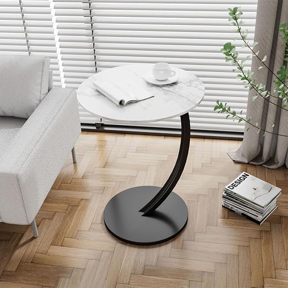 C Shape Round Coffee Table, Portable Sofa Side Table, C Shaped End Table, for Living Room Bedroom Office Dorm (A)