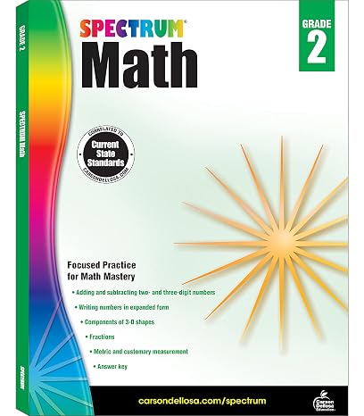 Spectrum Math 2nd Grade Math Workbook, Writing and Counting Numbers, Addition, Subtraction, Place Value, Shapes, and More Mathematics, Classroom or Homeschool Curriculum