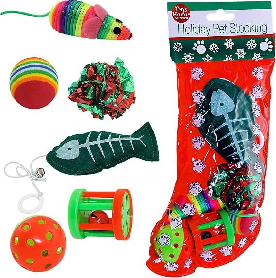 Kole Christmas Cat Stocking, 6 Assorted Toys, Medium Breeds