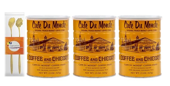 Cafe du Monde Ground Coffee 15 Oz (425 g) With 2 Coffee Spoons (3 CANS)