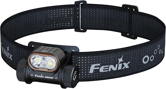 Fenix HM55R Rechargeable 1200 Lumens LED Headlamp, Black, FX-HM55R-Black | Running, Fishing,1200L, 175m, 141 Hrs Max, White Spot and Flood Beams, 5lm Red Beam, Single button operation, USB-C, IP68