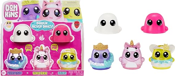 DohKins Fantasy Pack Characters, Mermaid, Unicorn, Fairy - Dough Never Dries, Ages 2+