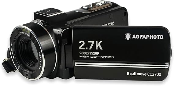 AGFA PHOTO Realimove CC2700 Digital Camcorder (2.7K, 24MP, 3 Inch Touch Screen, 18X Zoom, Remote Control, Lithium Battery) Black