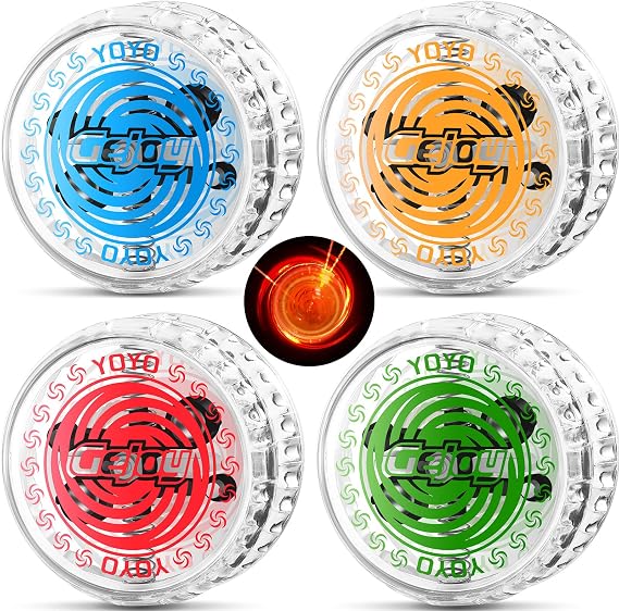Charniol 4 Pcs LED Light up Yo Yo for Kids,4 Colors | Responsive Ball Beginner Toys Reflex Auto Return Toys for Birthday Party Games Activities Amusements Classroom Prizes