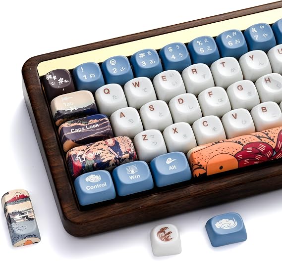 OHY XVX MOA Profile Keycaps Set, Japanese Mount FujiTheme 132 - Key White & Blue Custom Keycaps with PBT + Frosted Translucent PC Material for ANSI Layout Mechanical Keyboards- Musashi Senju
