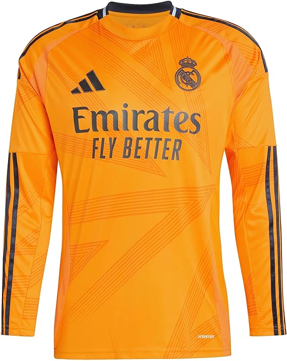adidas Real Madrid Mens Long Sleeve Stadium Away Jersey 2024/25 (US, Alpha, X-Large, Regular, Regular, Crew Orange)
