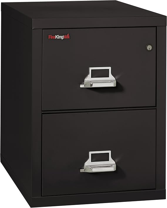FireKing Fireproof Vertical File Cabinet (2 Legal Sized Drawers, Impact Resistant, Water Resistant), 27.75" H x 20.81" W x 31.56" D, Black | 1 Hour Fire Rated Filing Cabinet - UL Class 350 - Water Resistant - Key Lock - Made in USA