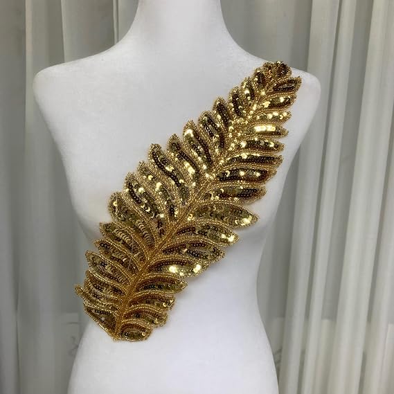 Leaf Sequin applique for Clothing,Dress(Gold) | Gold applique for prom,bags, accessories, dancer's clothing patches