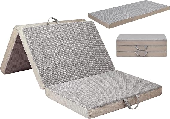 Gwydre Tri-fold 190 * 75 * 10cm Small Single Memory Foam Mattress | Foldable | Memory Foam | Mattress in a Box | Washable Removable Cover | Pressure Relief | for Travel ,Camping ,Yoga