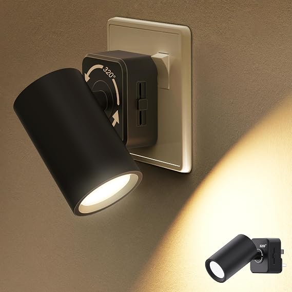 JandCase Plug in Night Light with Dusk to Dawn Sensor 3000K 320° Rotatable | 320° Rotatable, Dimmable 0-100 LM, Warm White 3000K, Modern Plug in Wall Light for Bedroom, Hallway, Stair, 1 Pack [Energy Class F]