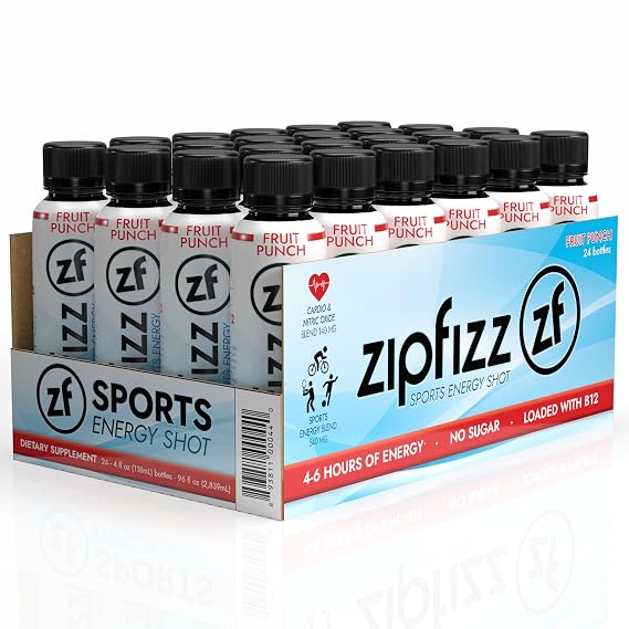 Zipfizz Fruit Punch Energy Shot 4oz Hydration Formula with B12-24 Count