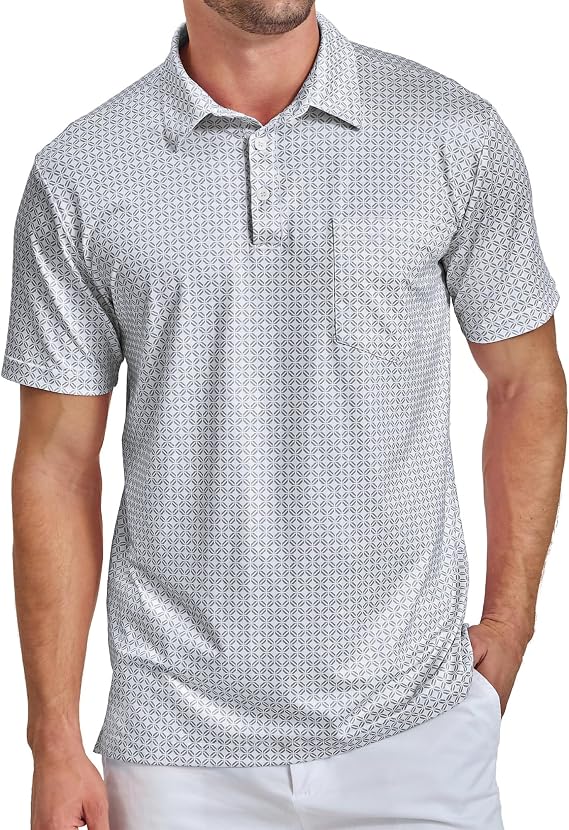 Mens Golf Shirts Short Sleeve Print Patterns Performance Moisture Wicking Dry Fit Polo Shirt